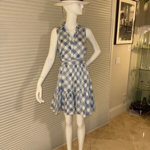 Blue and White Checkered Sleeveless Dress